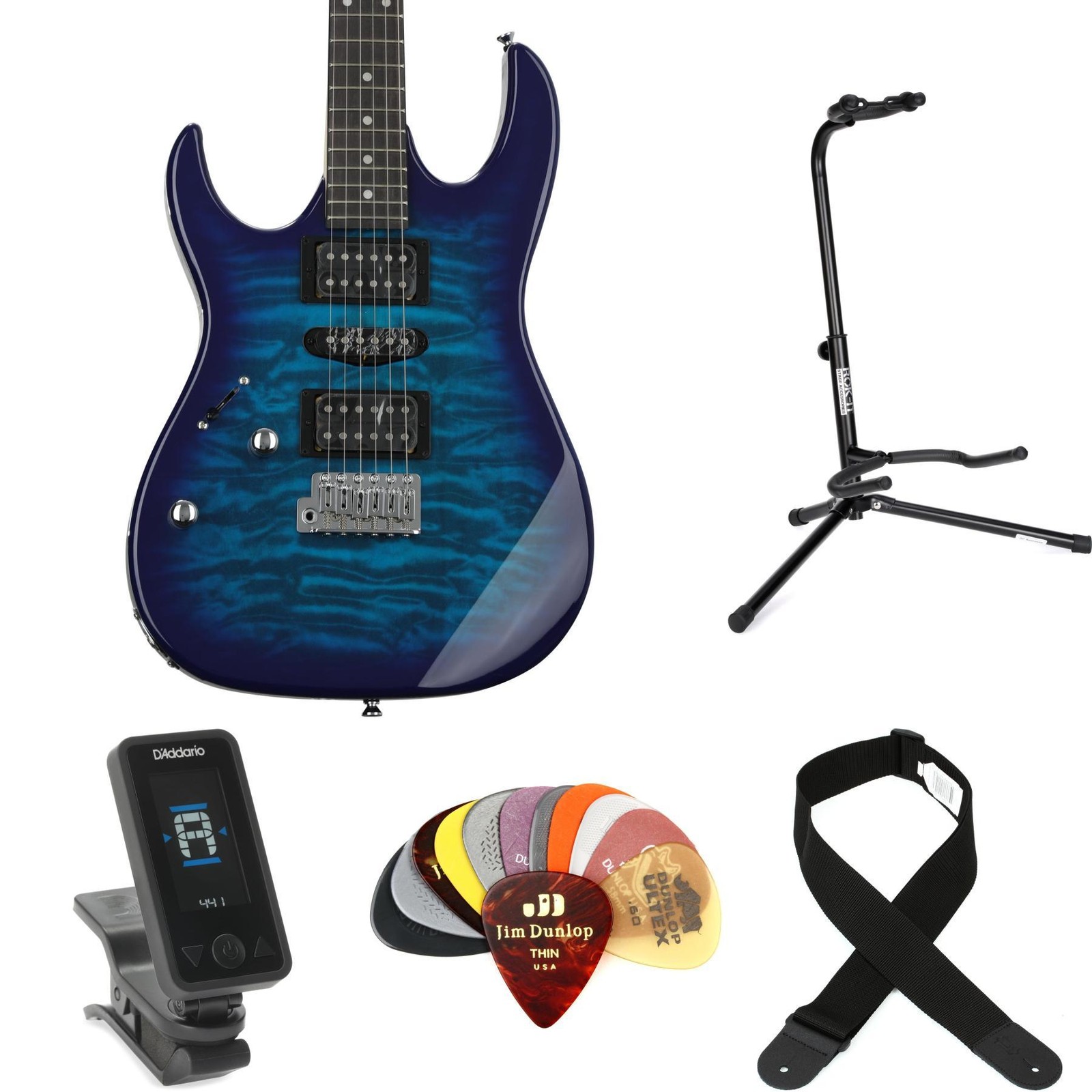 Ibanez Gio GRX70QAL Left-handed Electric Guitar Essentials Bundle – Transparent