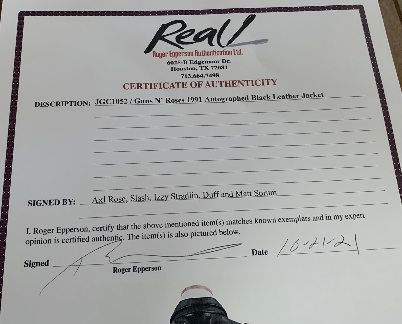 Guns Roses 1991 Signed Leather Jacket REAL Certified + Owner Letter Axl Izzy +3