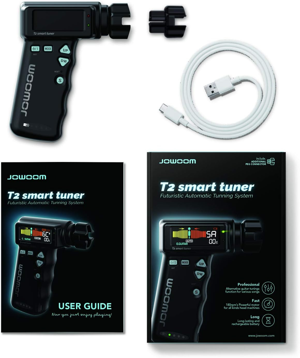 T2 Smart Automatic Guitar & Ukulele Tuner | Fast Acoustic Guitars Auto-Tuner wit