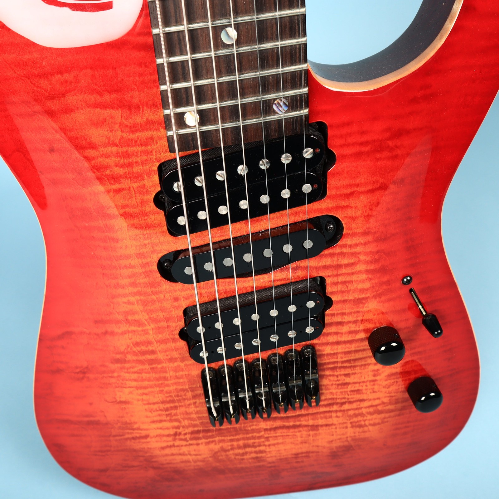 Lipe Virtuoso 7 Fanned Fret Curly Maple Seven String Electric Guitar Fireburst