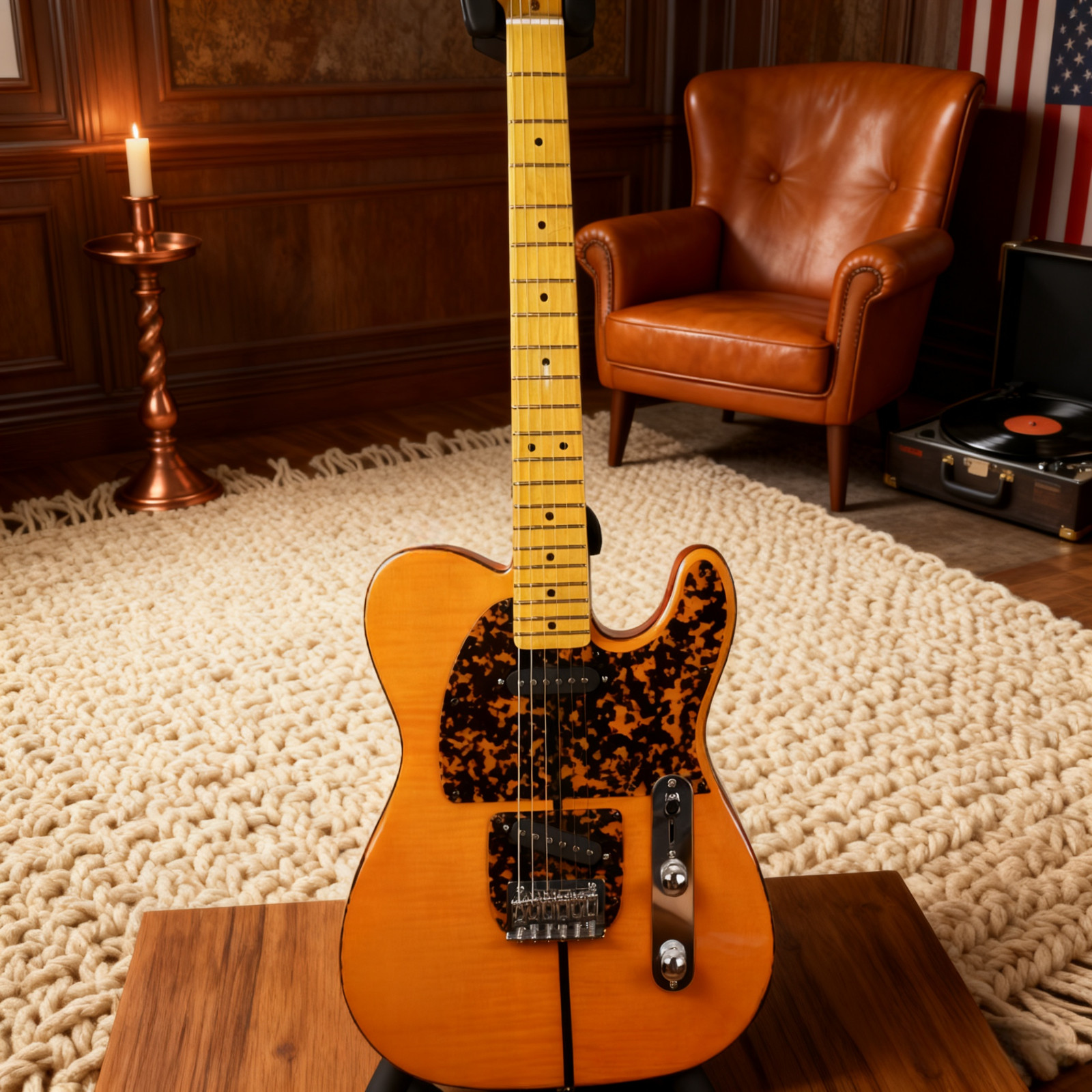 Orange Mad Cat TL Electric Guitar Flame Maple Top Basswood Body Chrome Hardware