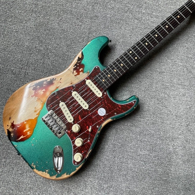 S-T electric guitar aged green bone nut Rounded fret Edge stainless Fret no logo