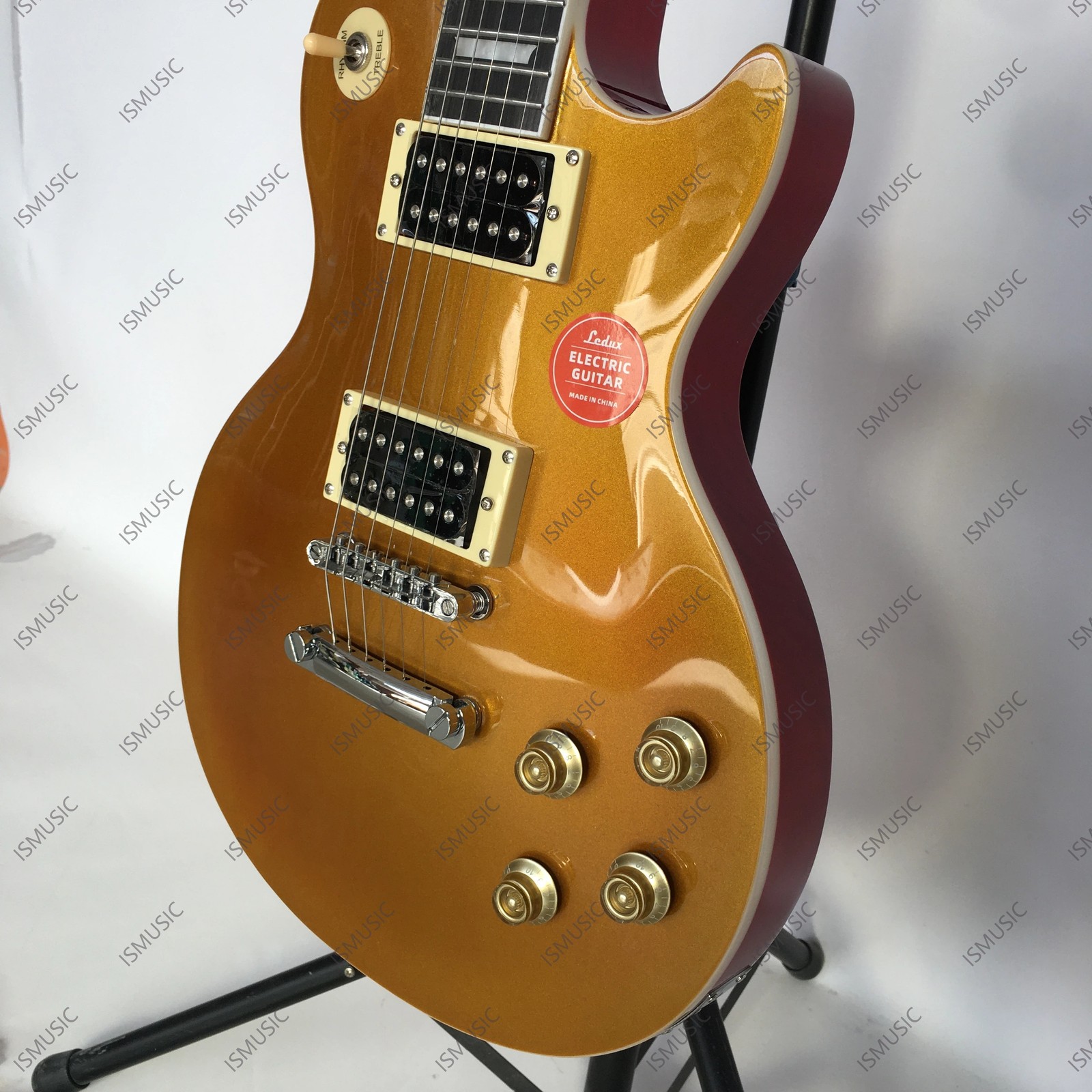 Solid Body Electric Guitar Stainless Steel Rounded Fret Edge Sparkel Metal Gold