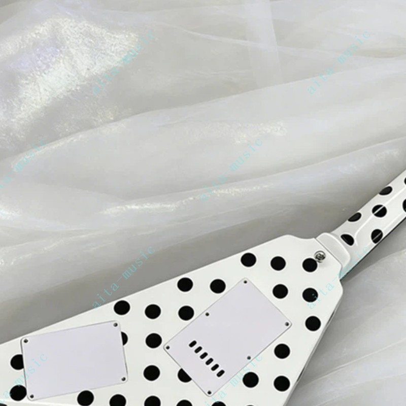 Solid Electric Guitar FR Bridge Stainless Frets White Body with Black Polka Dot