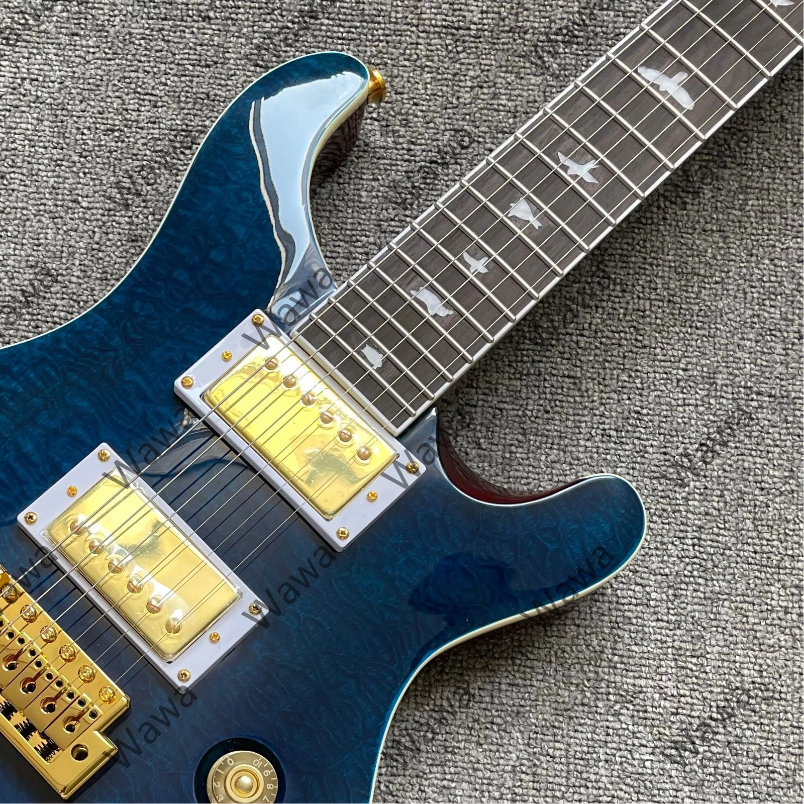 Transparent Blue Quilted Maple Top Electric Guitar Gold Hardware Bird Inlay