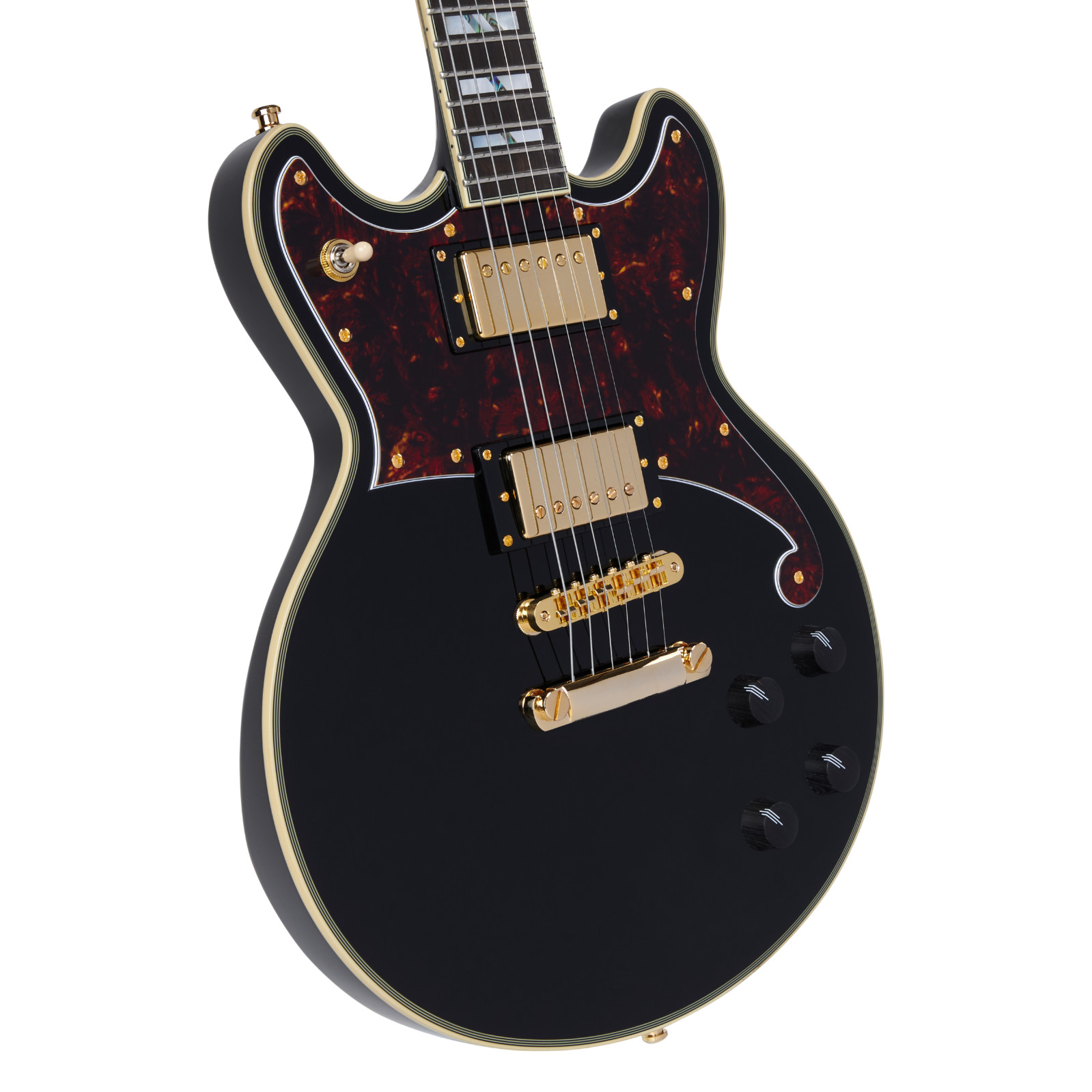 D’Angelico Deluxe Brighton Double Cut Black Solid Body Electric Guitar With Case