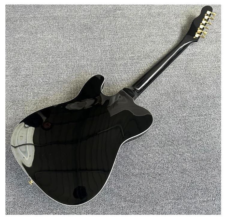 Custom Black TELE Electric Guitar with F-hole and Gold Vibrato System