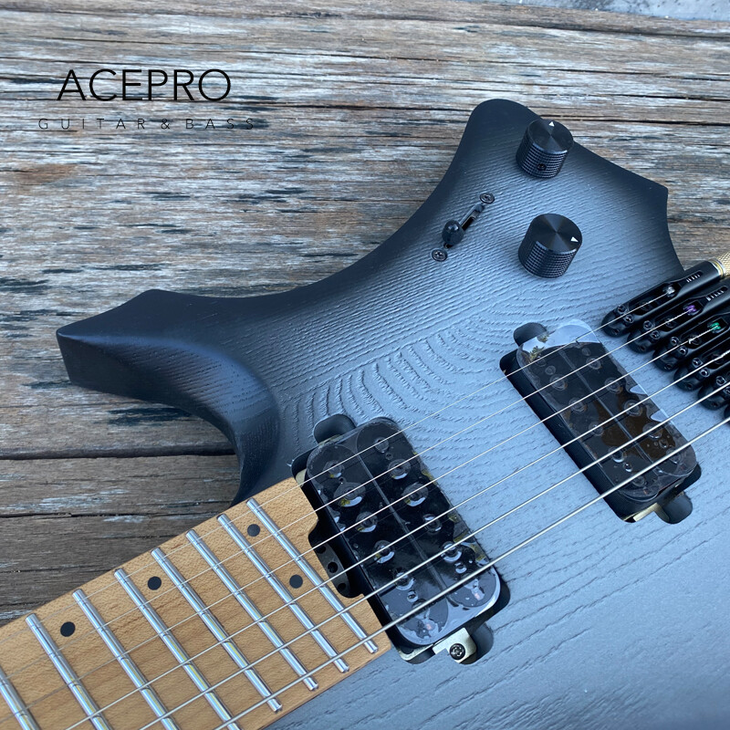 Gray Burst Headless Electric Guitar Jumbo Stainless Steel Frets Roast Maple Neck