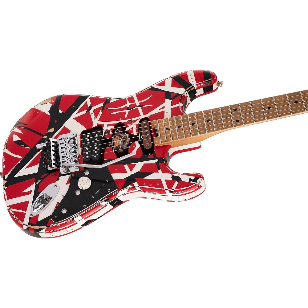 EVH Striped Series Frankie Guitar Red with Black and White Stripes Relic