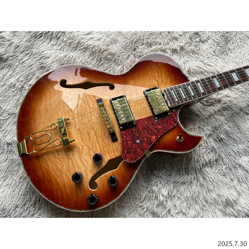 Eelctric guitar Hollow body jazz Tobacco burst quilt flame center Gold hardware