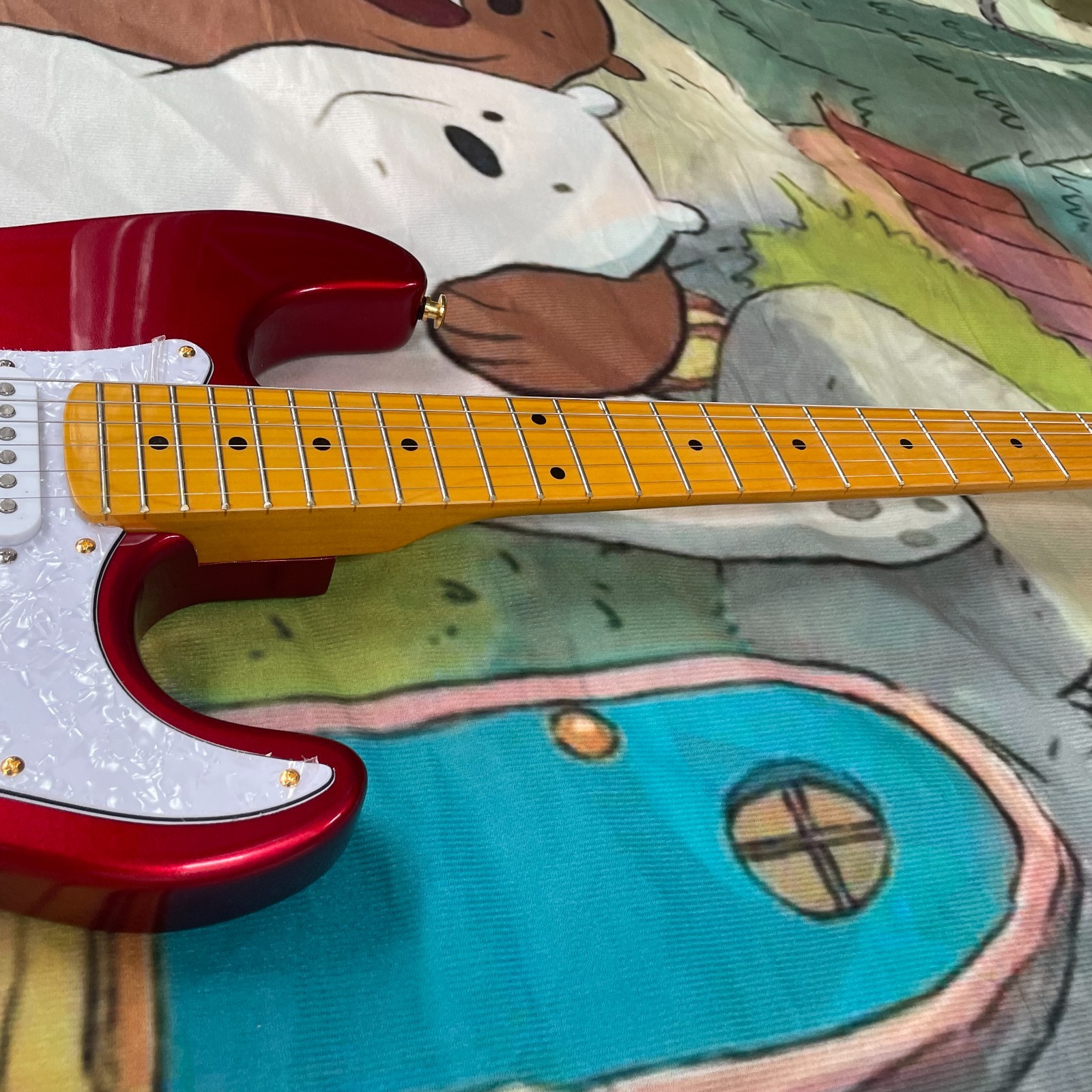 New red ST style electric guitar, in stock straight, shipped immediately, in USA