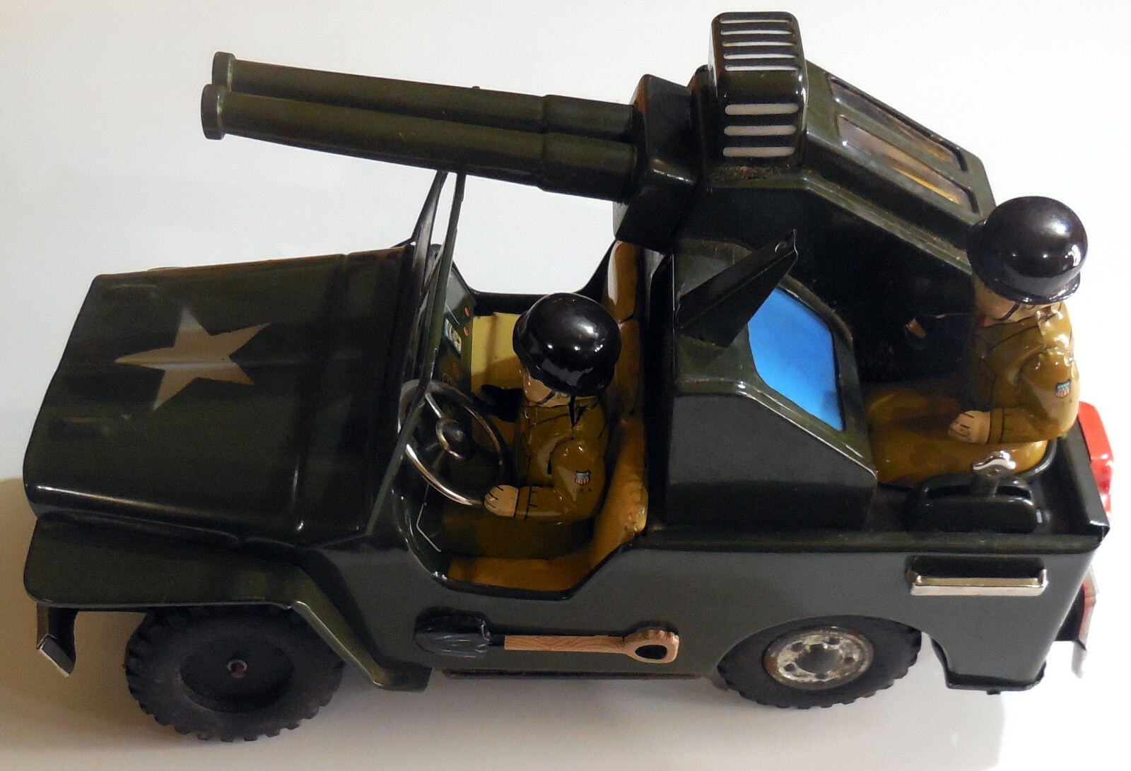 VINTAGE large TIN TOY ANTI AIRCRAFT JEEP T.N NOMURA JAPAN 1950s BOXED