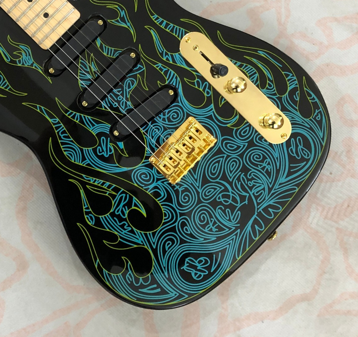 Premium Exotic Cyan Flame Artwork Electric Guitar Deluxe Gold Plated FAST SHIP