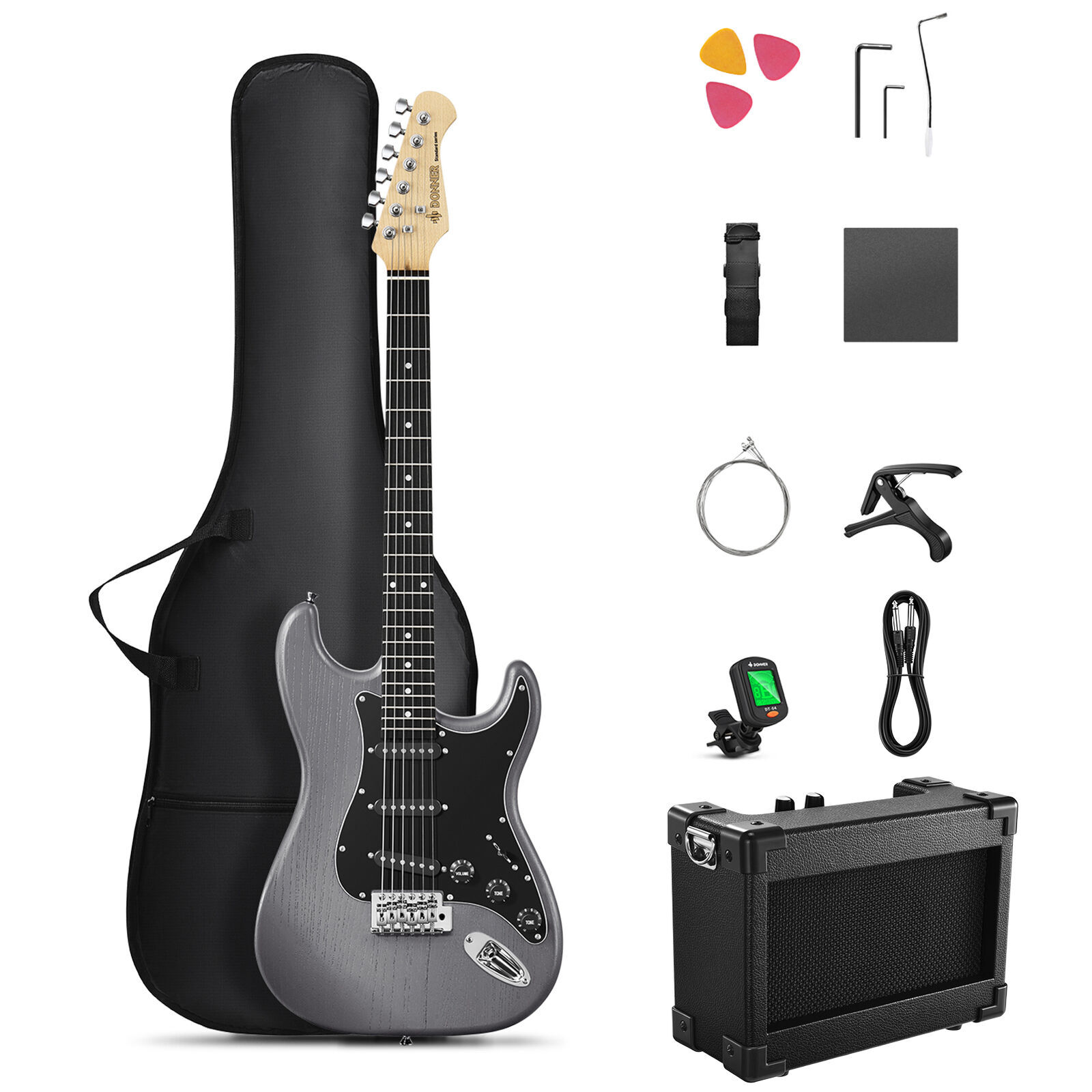 🎸 Donner DST-80 Electric Guitar With Amp Bag Strap Tuner Solid Body HSS Pickup