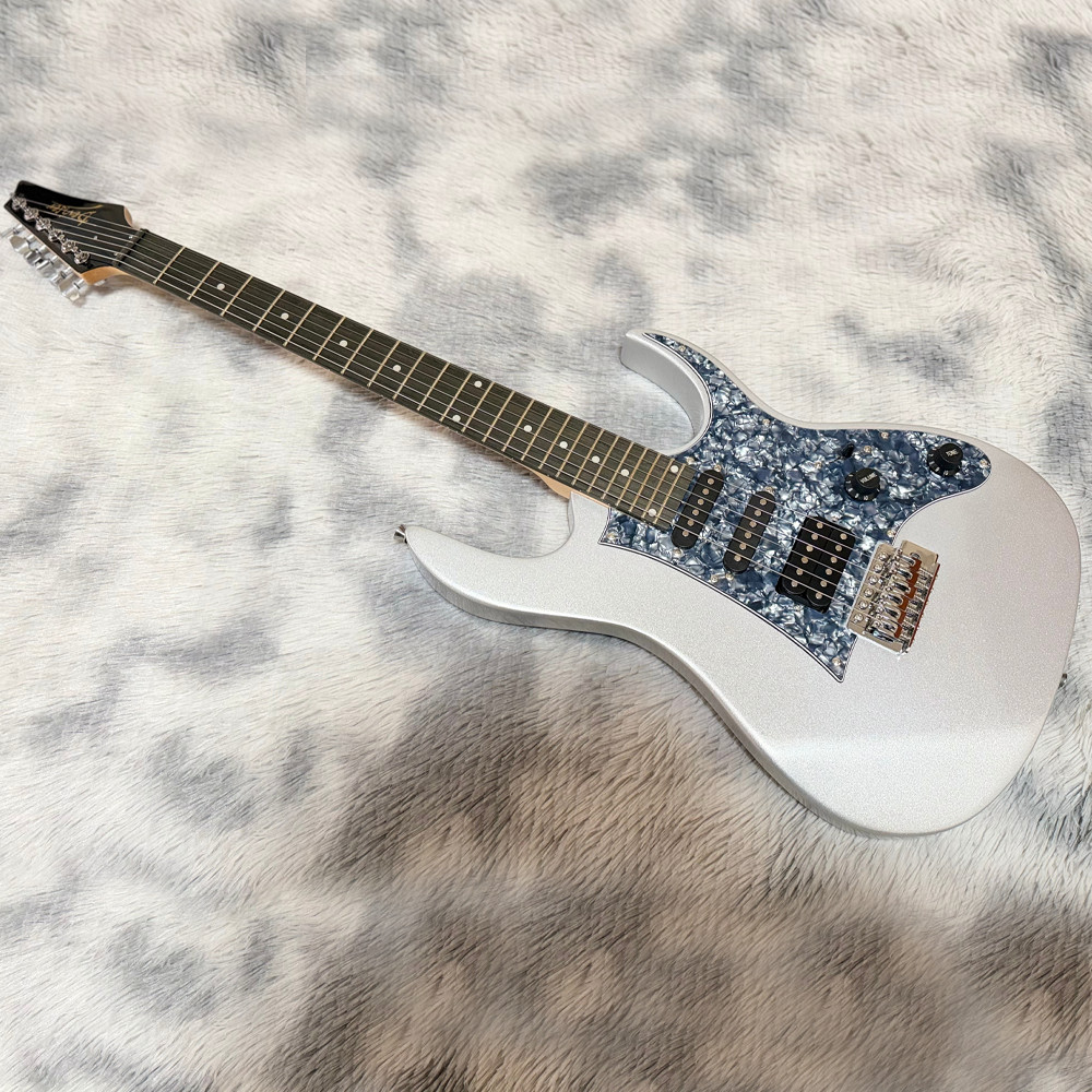 Metallic Silver Sparkle Super Strat Electric Guitar HSS Blue Pearl Pickguard