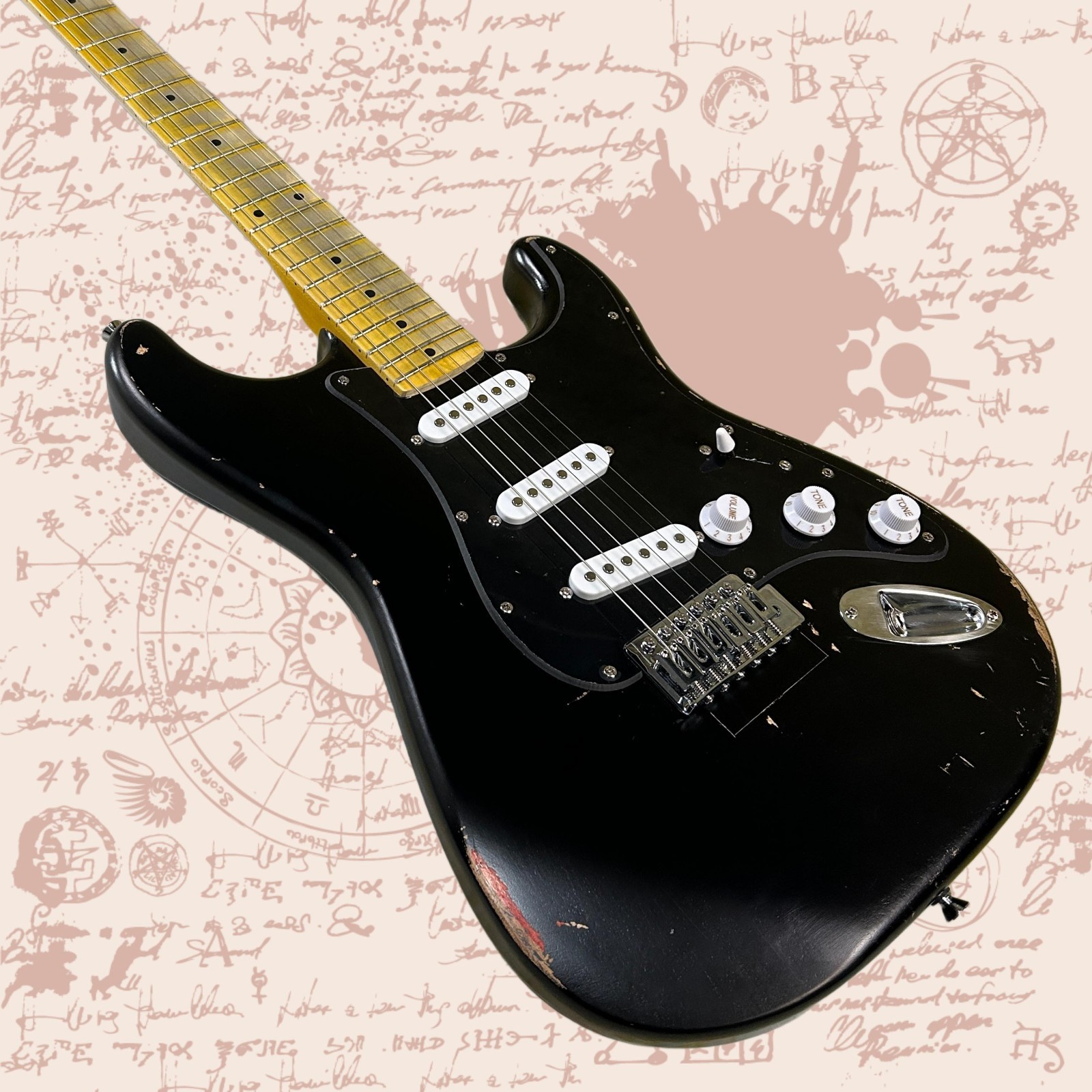 Aged ST Electric Guitar Alder Body Maple Fretboard 21 Frets Black Color