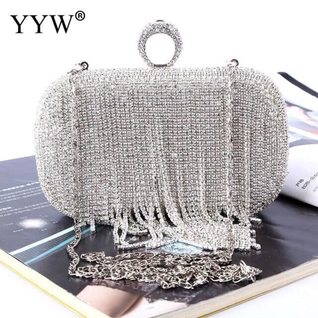 Rhinestones Tassel Clutch, Handmade Beaded Metal Evening Bags All Colors