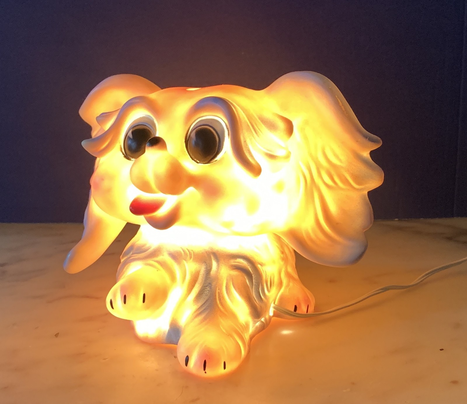 VINTAGE RUBBER TOY ABAT JOUR LAMP LEDRA LEDRAPLASTIC PUPPY DOG 1960s italy
