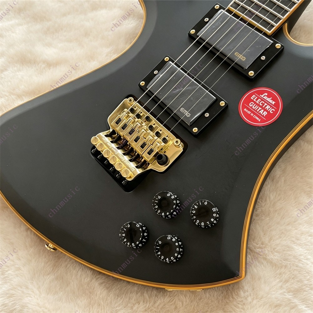 Solid Electric Guitar FR Bridge Stainless Rounded Fret Edge Yellow Bound Black