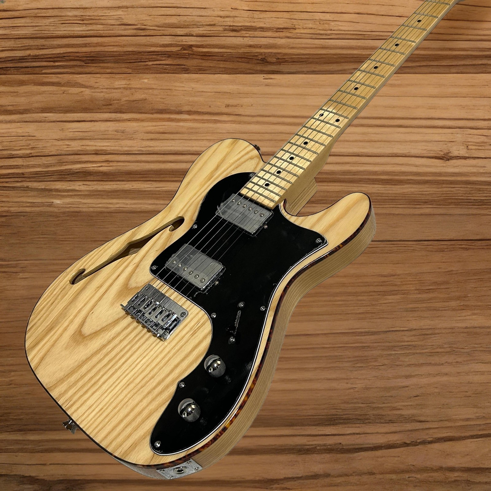 Tele Electric Guitar Maple Fretboard Ash Body Original Wood Color F Hole