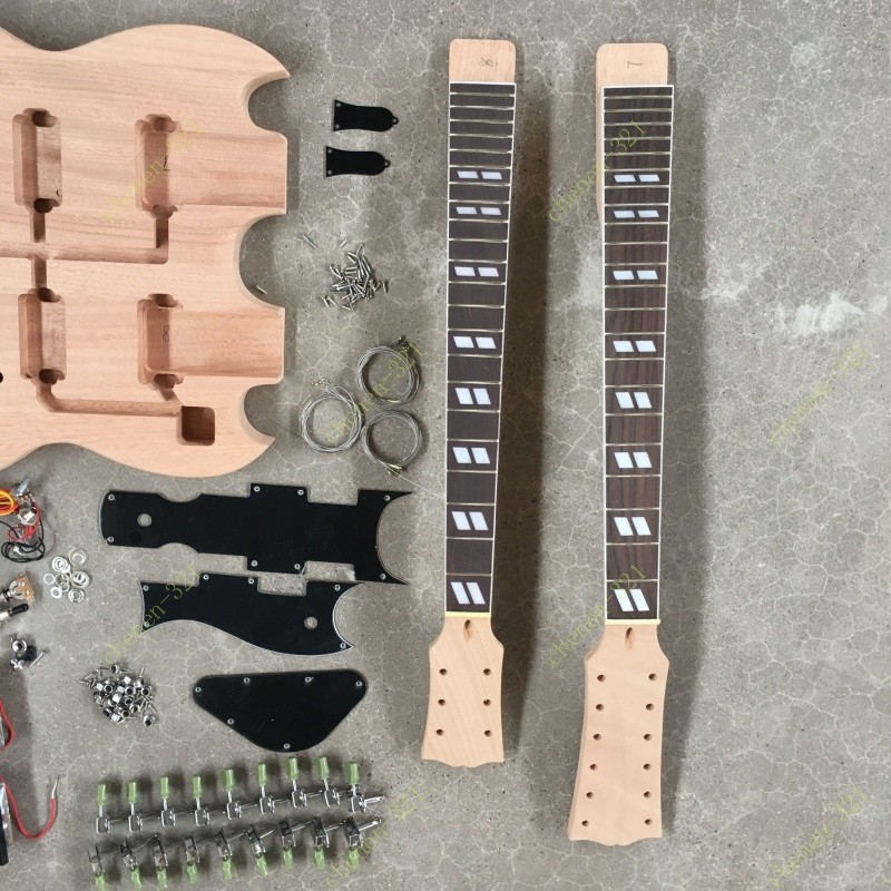 Unfinished Double Neck DIY 6+12 String Electric Guitar Kit 4H Pickups 22 Frets