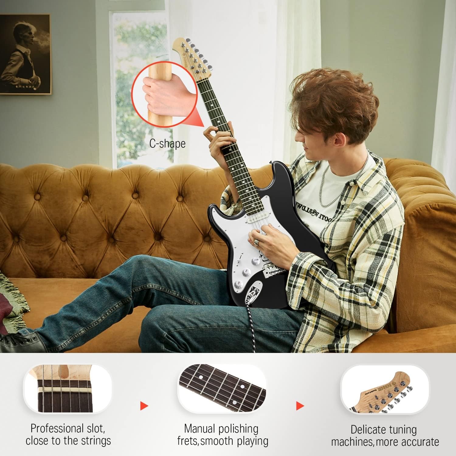 Donner DST-100BL Left Hand Electric Guitar Kit 39 Inch Black w/ Amp Beginner Set