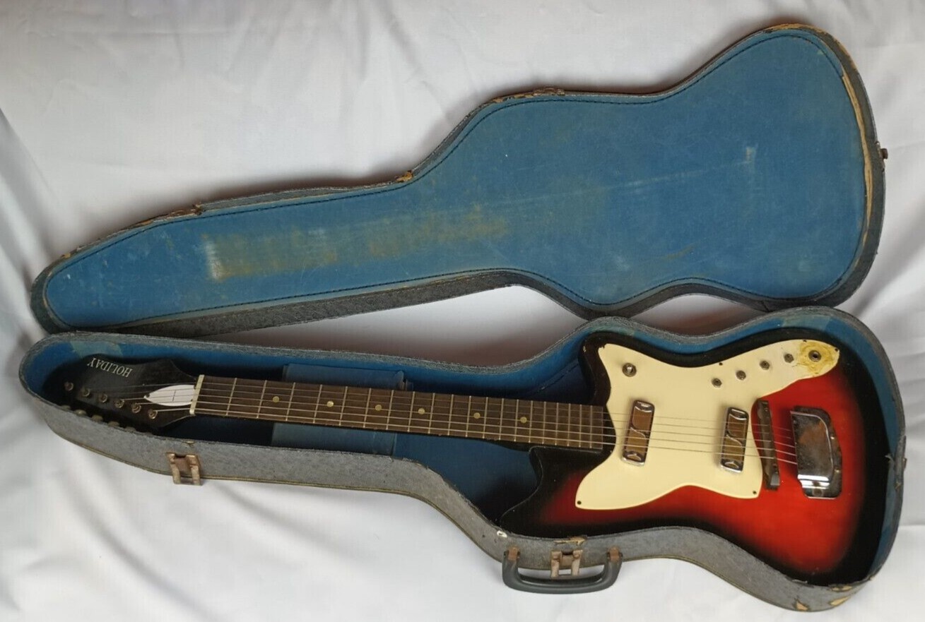 1960’s H15 Bobkat Holiday Brand Vintage Electric Guitar, Gold Foils & CASE