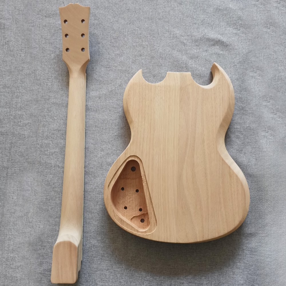 Unfinish SG Style 6 String DIY Electric Guitar Kit Solid Mahogany body CR part