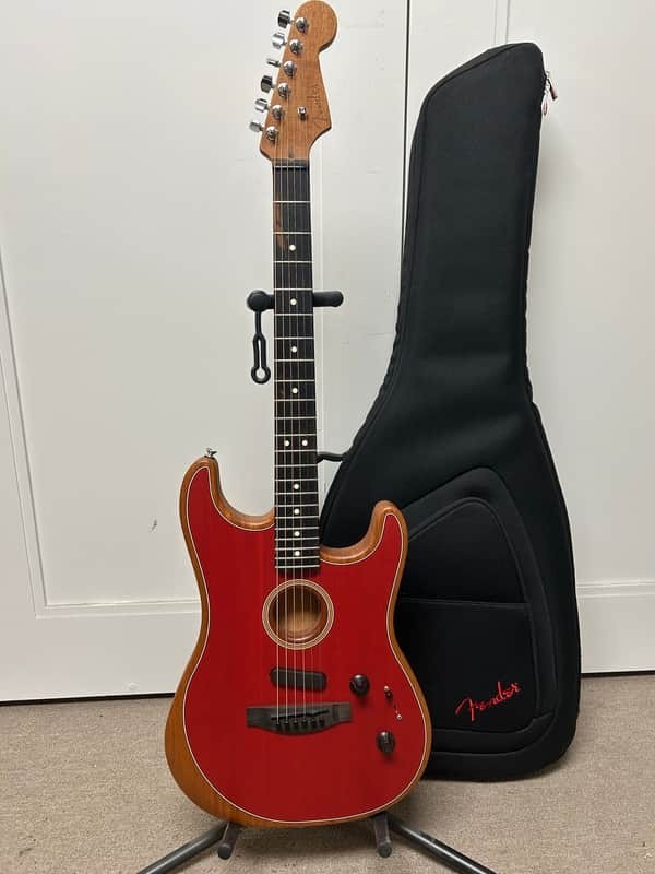Fender American Acoustasonic Stratocaster Acoustic Electric Guitar – Dakota Red