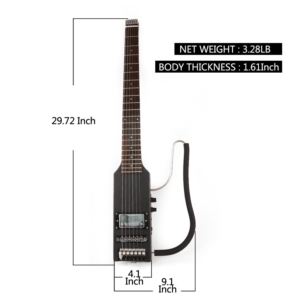 Full scale length Electric Guitar Headless Silent Travel Portable Effect&Bag E75