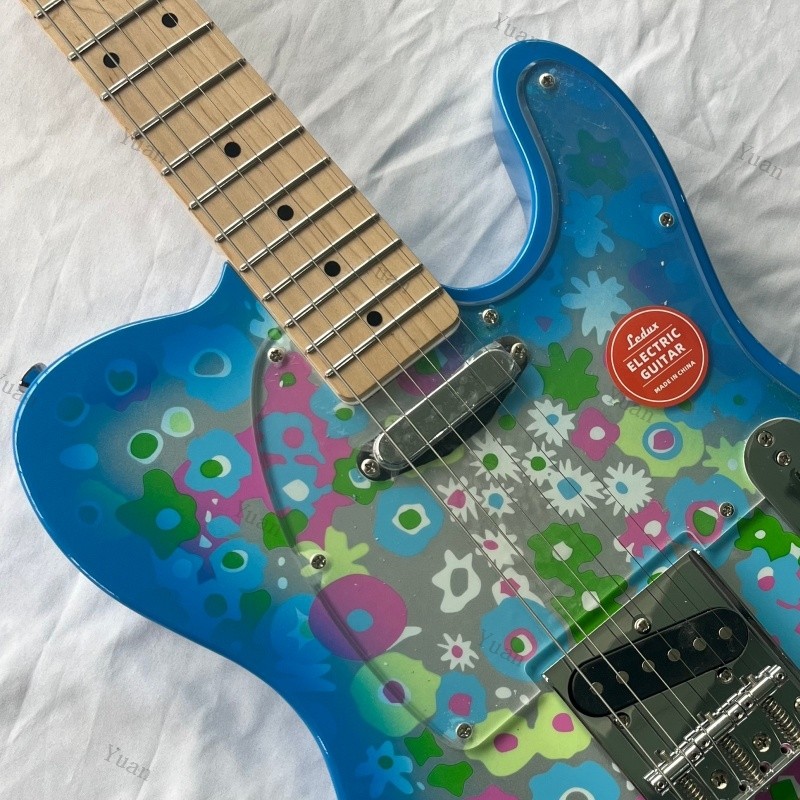 Blue Flower Electric Guitar Maple Fretboard Clear Acrylic Pickguard SS Pickups
