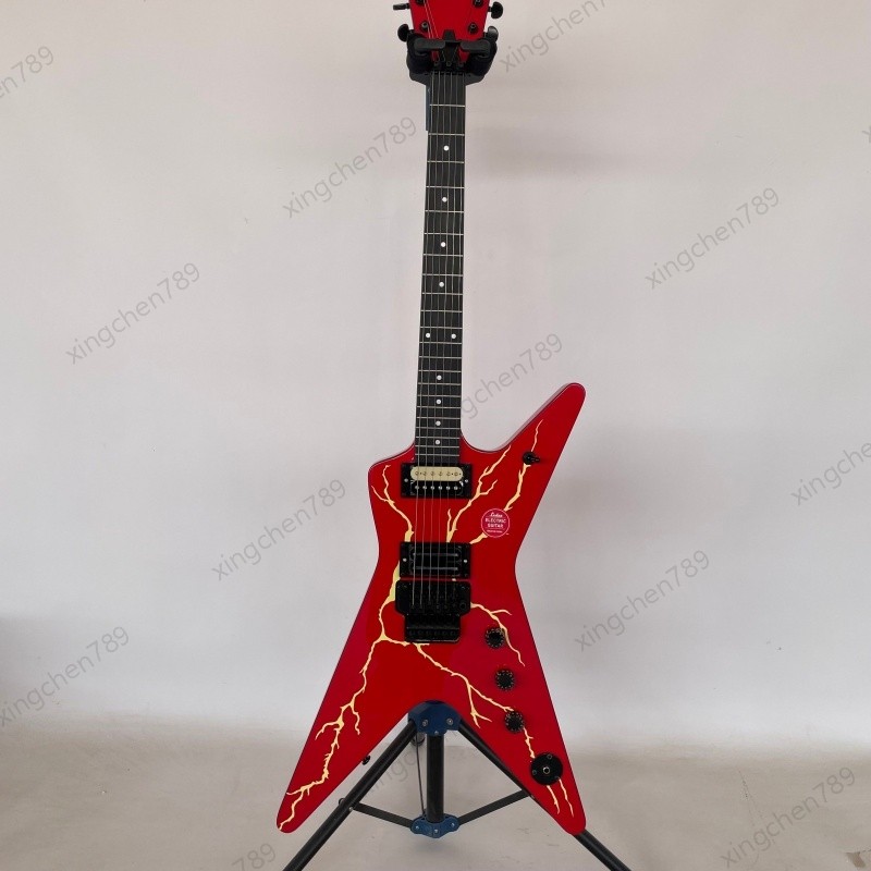 Red Lightning Solid Body Electric Guitar Stainless Rounded Fret Water Transfer