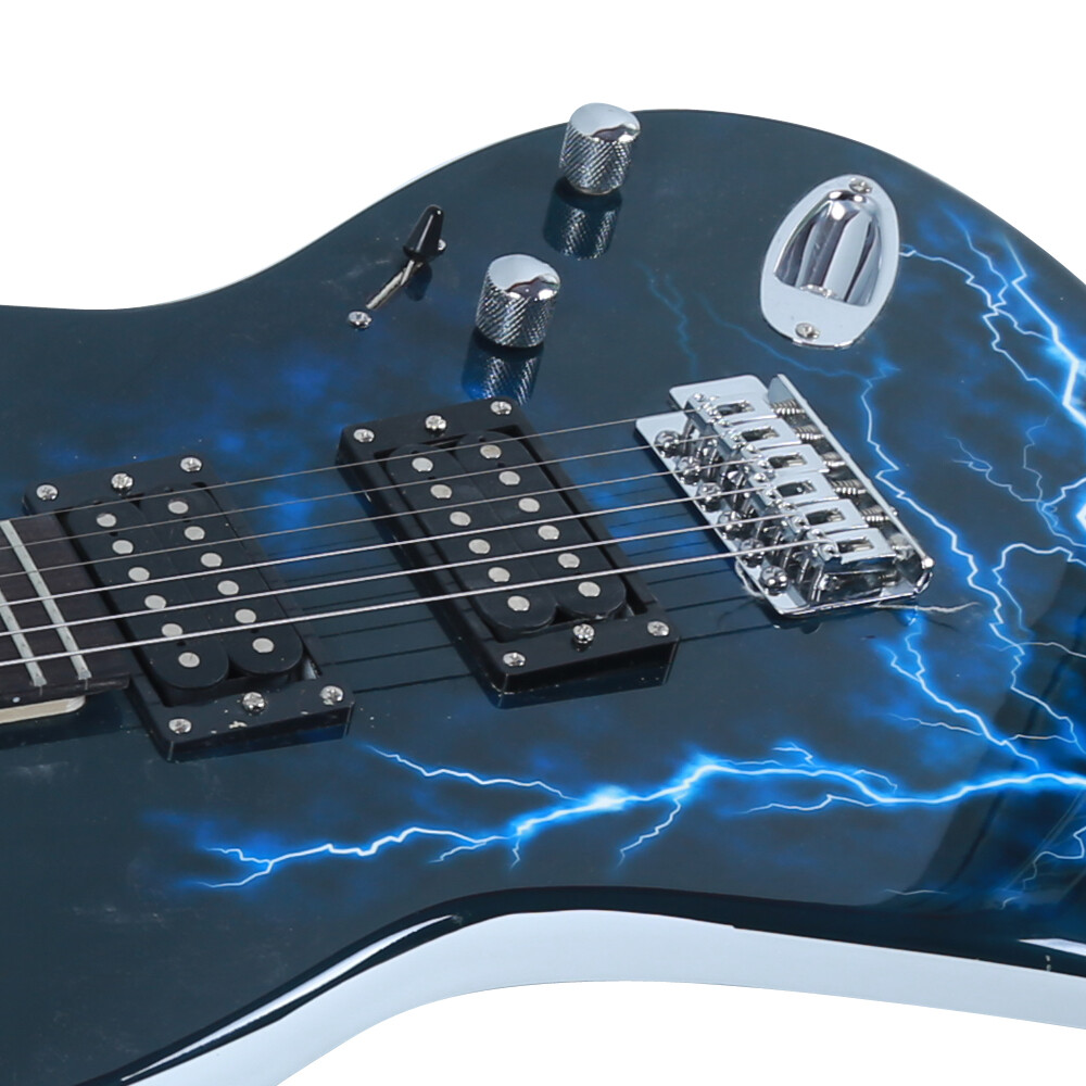 Blue Lightning Style Electric Guitar 6-Strings w/Power Cord/Strap/Bag/Plectrums