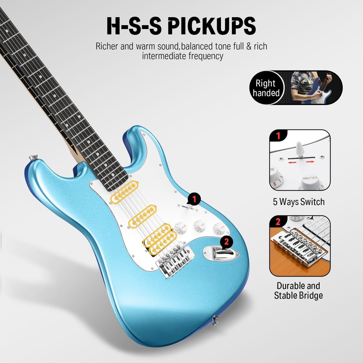 DST-100T 39 Inch Electric Guitar Beginner Kit Solid Body Full Size Lake Blue …