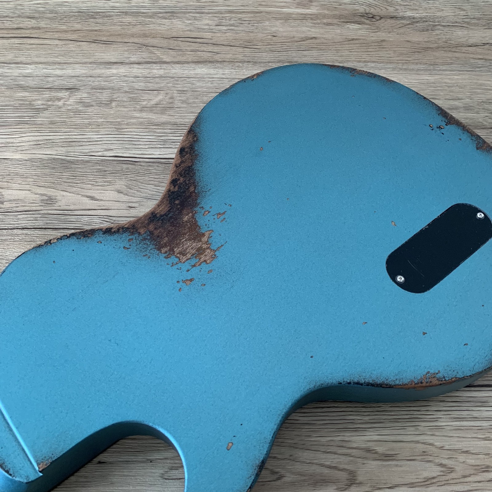 Blue Flat top Electric Guitar aged Mahogany Body&Neck Chrome part P90 pickups