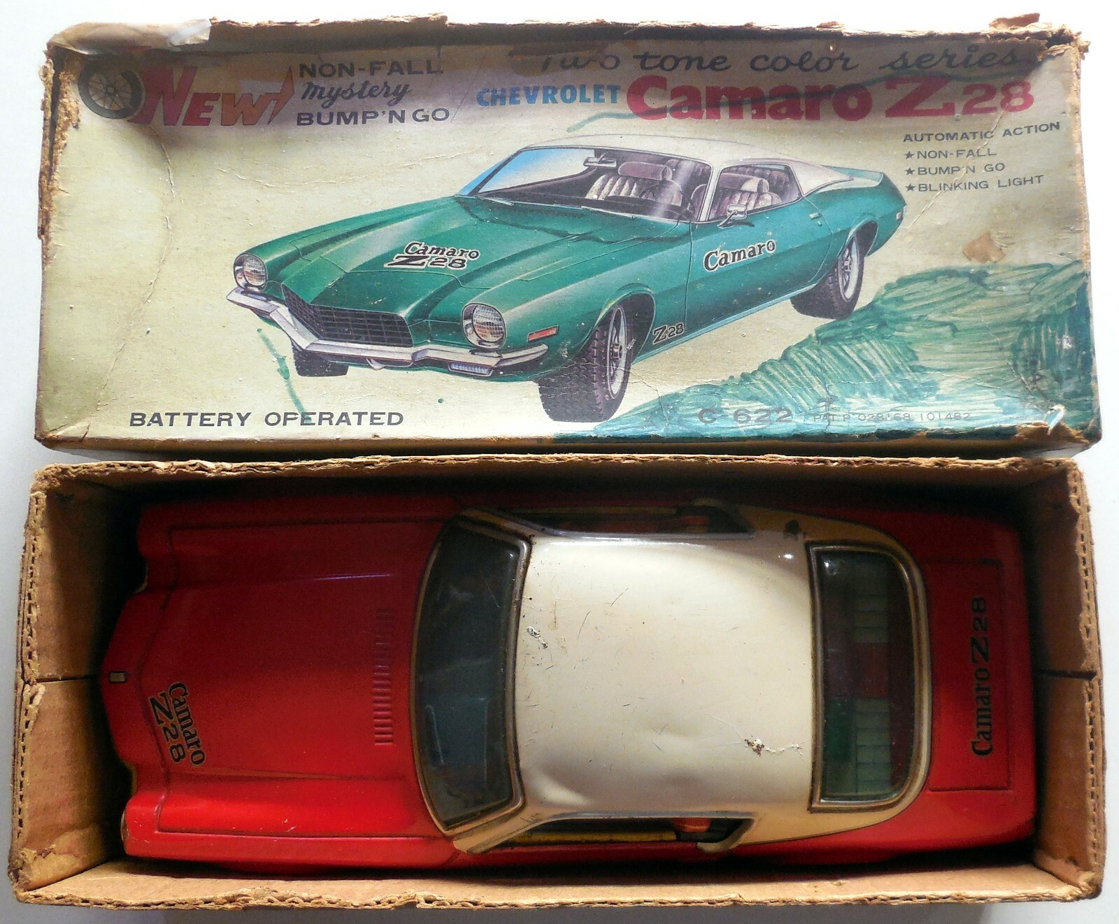 VINTAGE TIN TOY CAR CHEVROLET CAMARO Z28 TAIYO 1960s BOXED