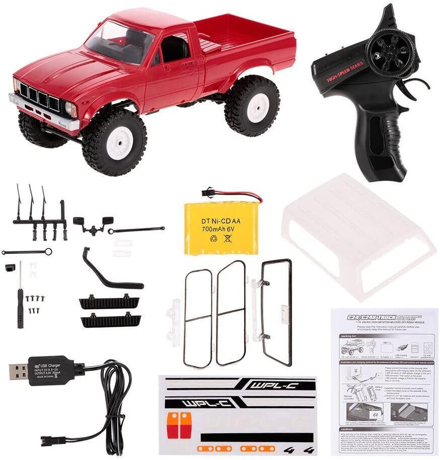 Red Wpl Rc Truck C24 4×4 4wd Scale 1:16 Crawler Pickup Off Road RTR Car GIfts