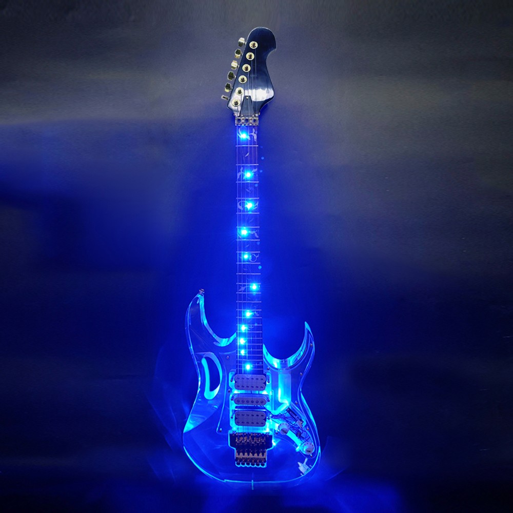 LED Light Electric Guitar Maple Acrylic Body Crystal Guitar Blue Sweet Sound