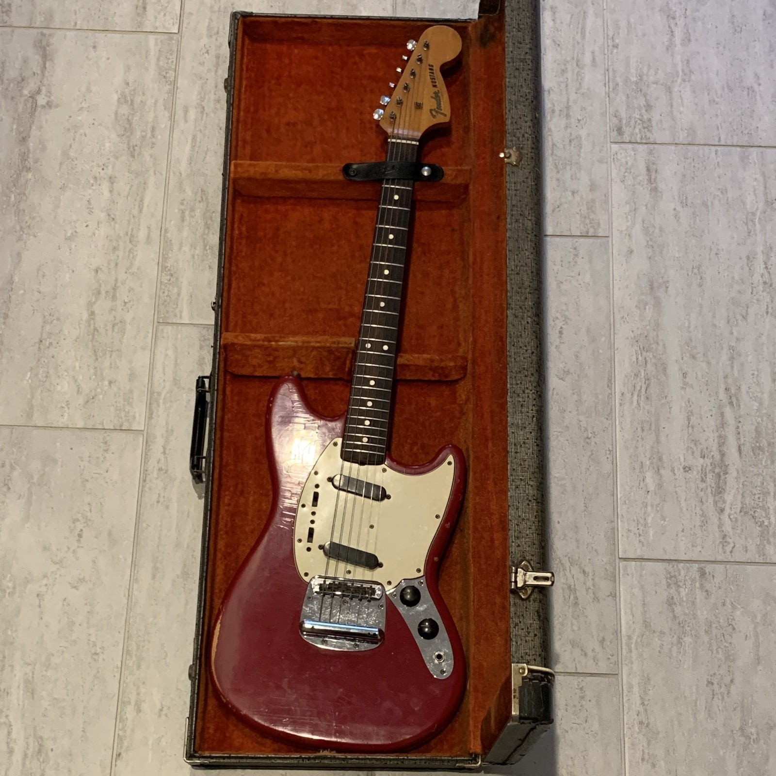 1968 Fender Mustang Red All Original Electric Guitar F-Stamped w/ OHSC Slab Body