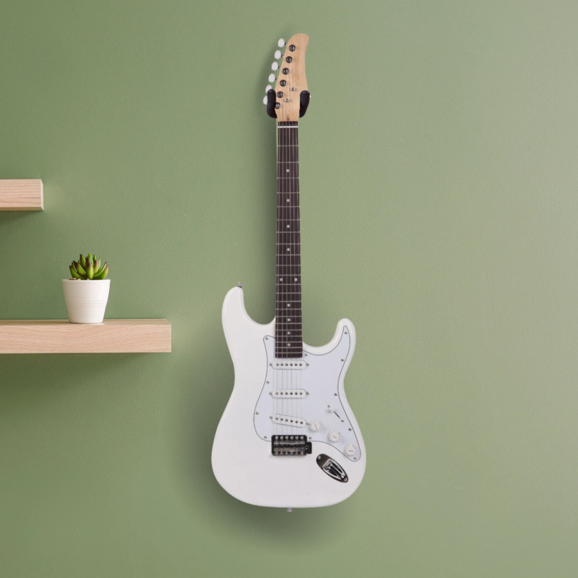 Full-Size White Strat Style Electric Guitar Package with Gig Bag Cable and More