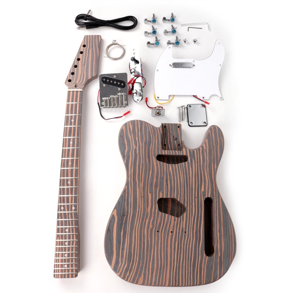 DIY 6 Six String Electric tl Guitar Kit Zebrawood Body Neck Fingerboard