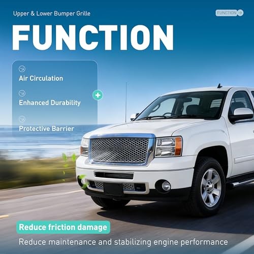 Front Grill Compatible with 2007-2013 GMC Sierra 1500 New Body Style Models
