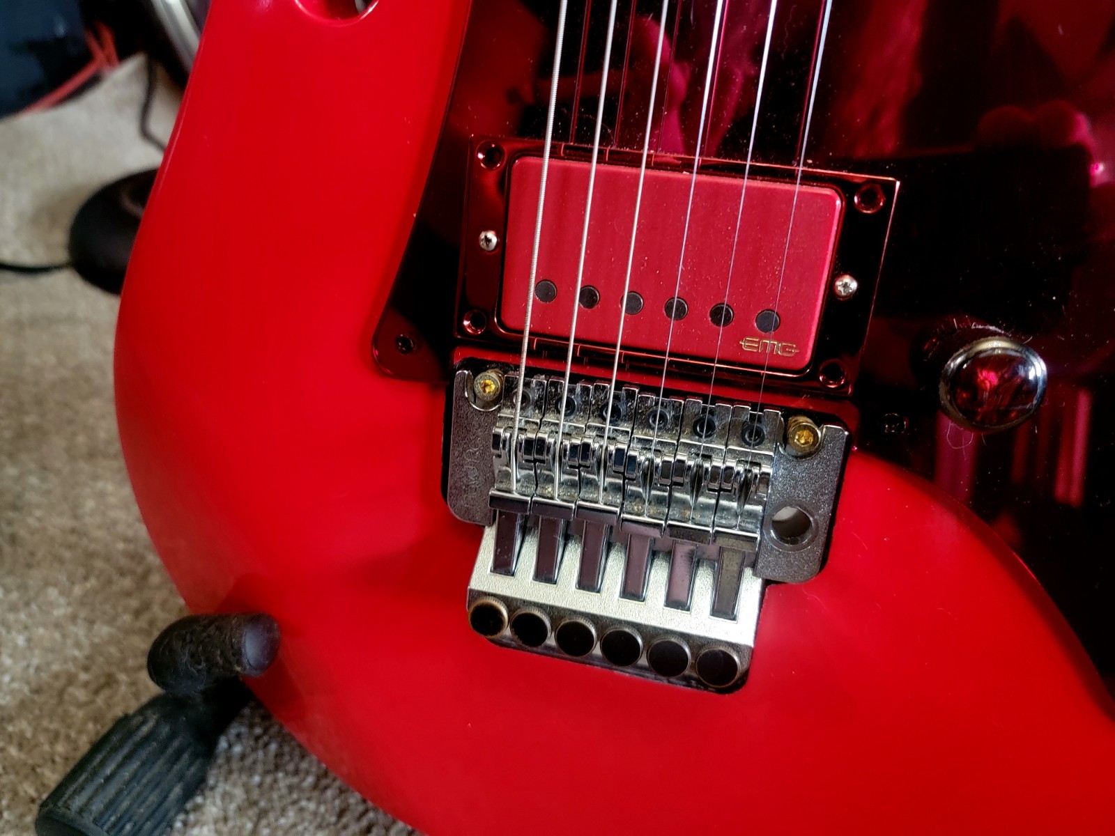 Red Gem Electric Guitar Custom Built Proffessonally set up abalone Inlays w emg