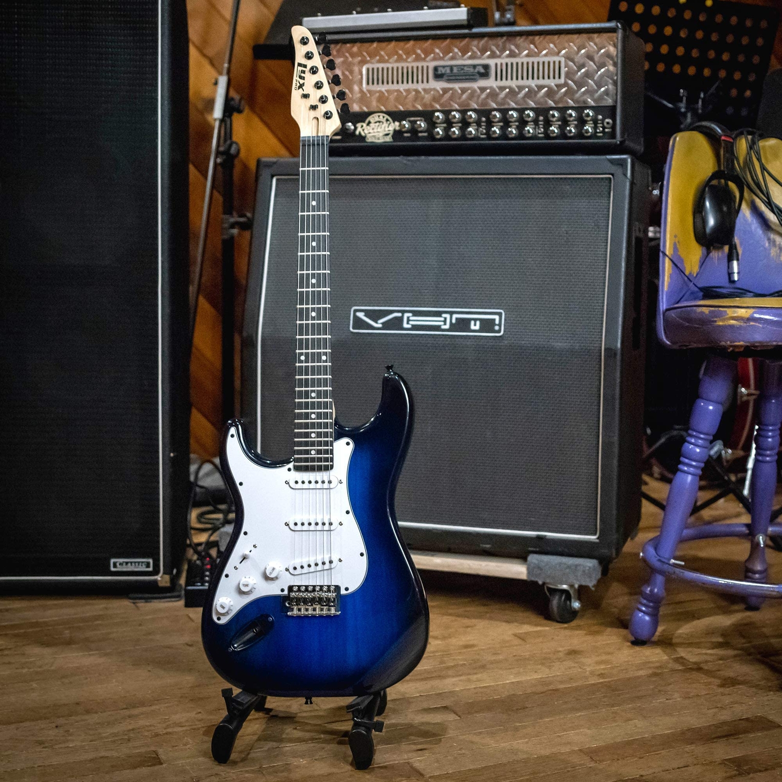 LyxPro Left Handed 39” Electric Guitar & Electric Guitar Accessories, Blue