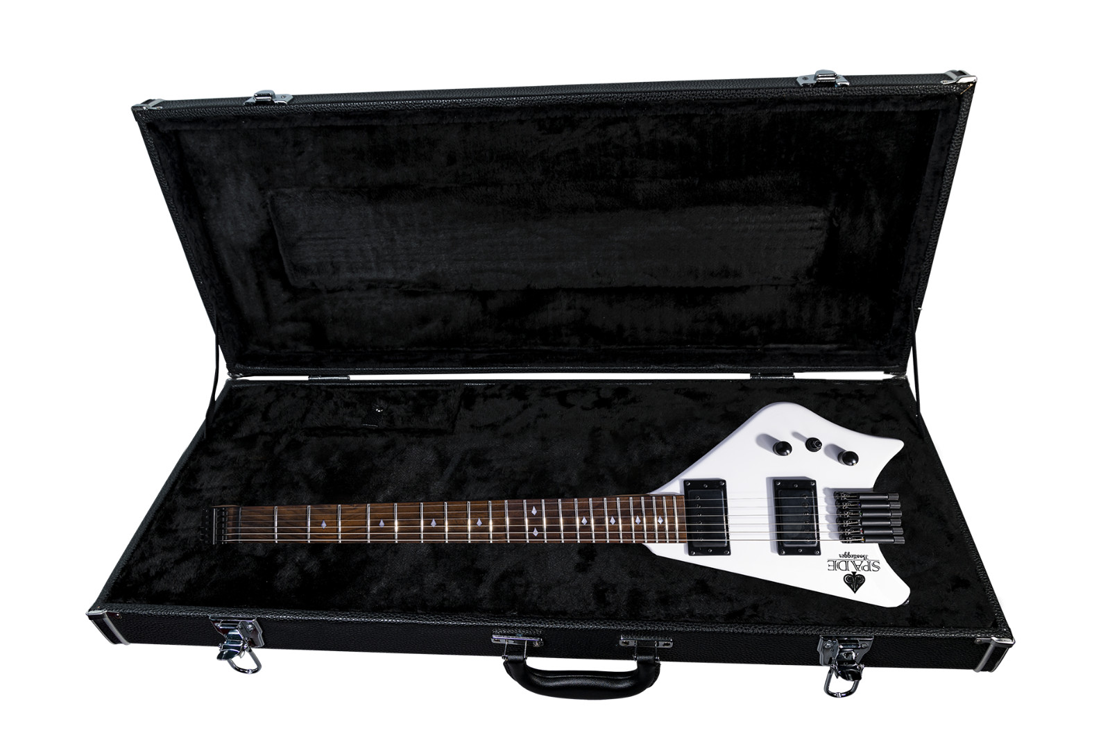 Bootlegger Guitar Spade Headless Gibson Short Scale 24.75″ White with Hard Case