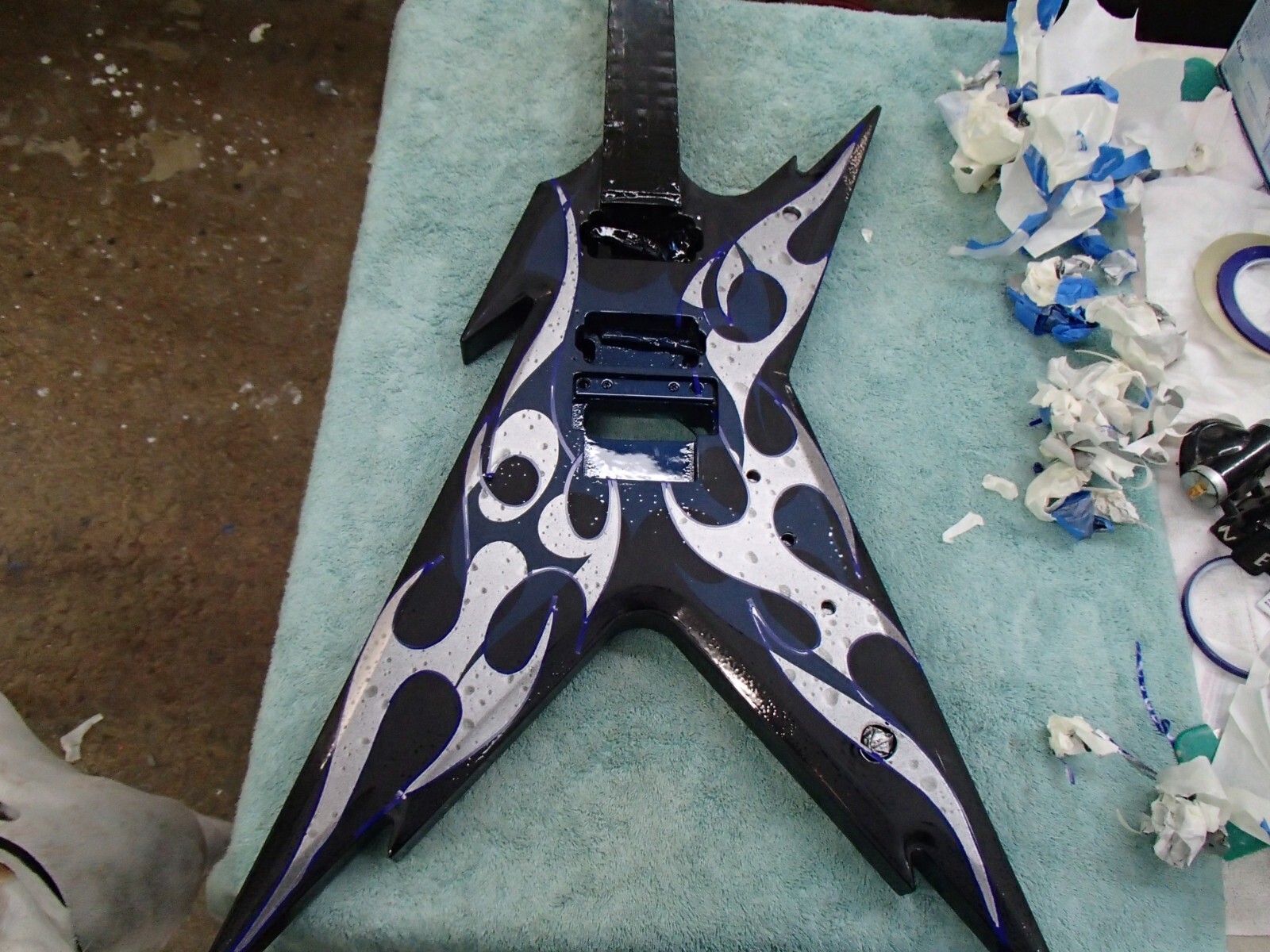 Dean RZR Razorback Black with blue &silver flames and EMG pickups