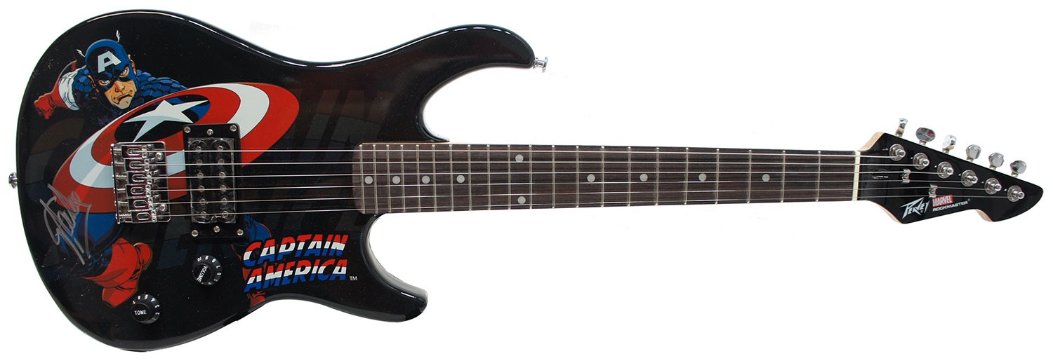 Stan Lee Signed Peavey Marvel Captain America 3/4 Electric Guitar & Certificate!