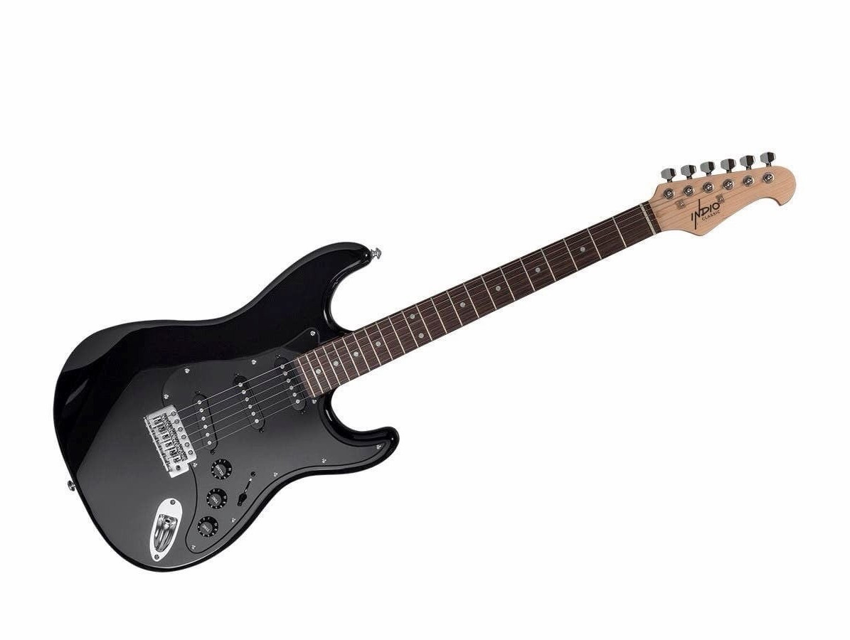 Indio by Monoprice Cali Classic Electric Guitar with Gig Bag, Black