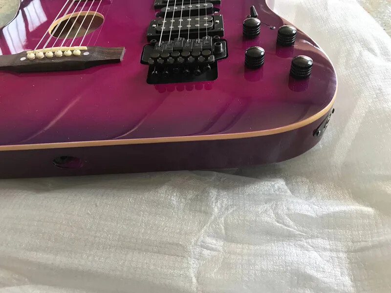 Factory Customized 12+6 String Purple Body Double Neck Electric Guitar 24 Frets