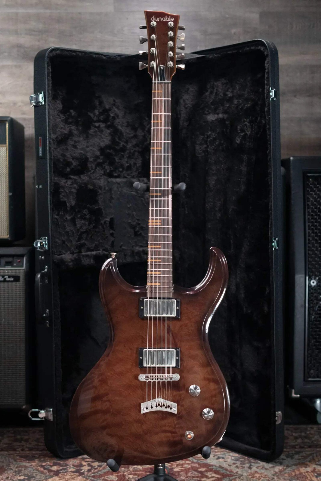 Dunable Custom Gnarwhal 9-String 1-Piece Curly Redwood Electric Guitar – Charcoa